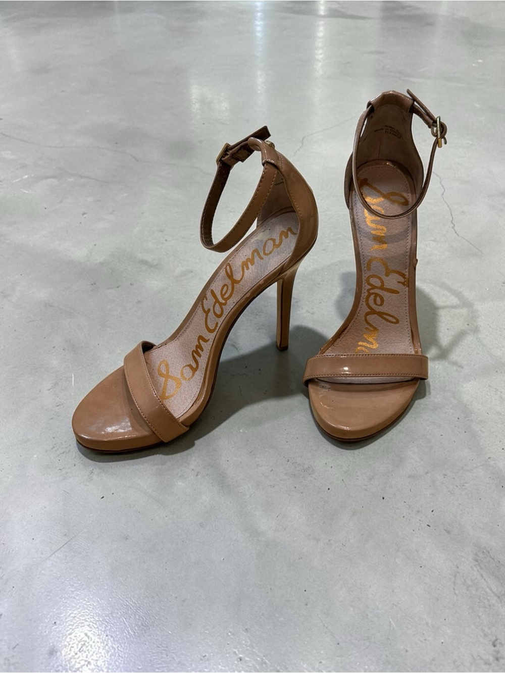 Sam Edelman Nude Tan Ankle-Strap Stiletto Sandals